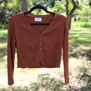 Old Navy Ribbed Button-Front Cropped Cardigan Sweater Brown Rust M